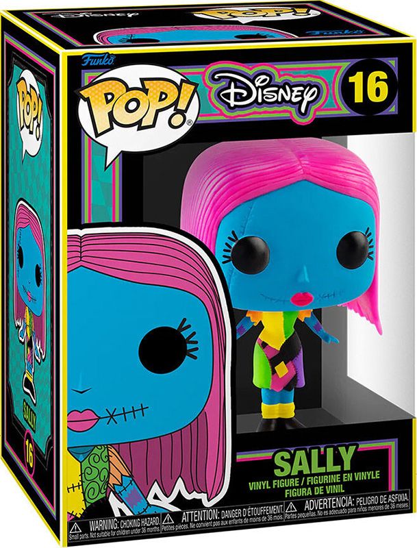 Sally en version Blacklight illumine votre collection : couleurs fluo sous lumière noire pour une ambiance à la fois spooky et féérique. Parfaite pour fans de The Nightmare Before Christmas !