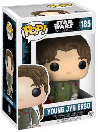 Figurine Funko Pop! représentant Jyn Erso enfant, iconique héroïne de Rogue One, parfaite pour les fans de Star Wars ou les collectionneurs. Design stylisé, tête pivotante et boîte vitrine prête à exposer.