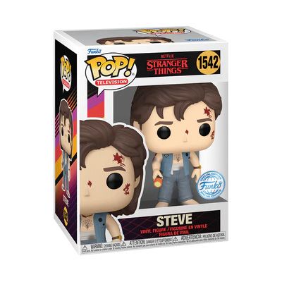 Figurine Funko Pop! de Steve en version « battle damaged » (#1542), inspirée de la saison 4 de Stranger Things – idéale pour enrichir toute collection orientée action et cinéma.