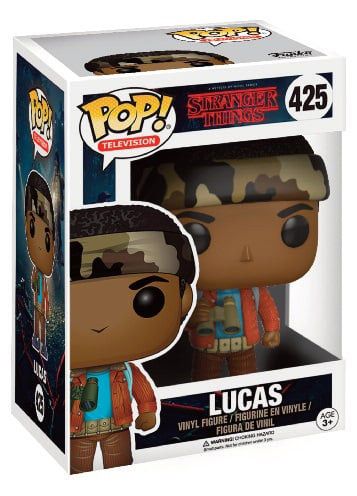 Funko POP! Lucas Sinclair (#425), fidèle à la première saison de Stranger Things. Camouflage et headband emblématique, ultra‑représentatif du personnage. Un must pour fans & collectionneurs.