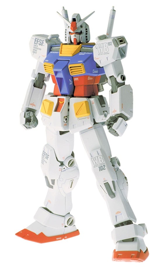 Kit Gunpla Master Grade 1/100 du RX‑78‑2 version Ka, hautement détaillé, articulé et fidèle aux dessins de Hajime Katoki. Environ 18 cm de haut monté, parfait pour modélistes passionnés.