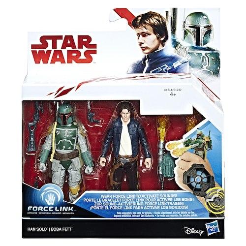 Revivez les moments emblématiques de la saga "Star Wars" avec ce set dynamique Force Link comprenant Han Solo et Boba Fett.