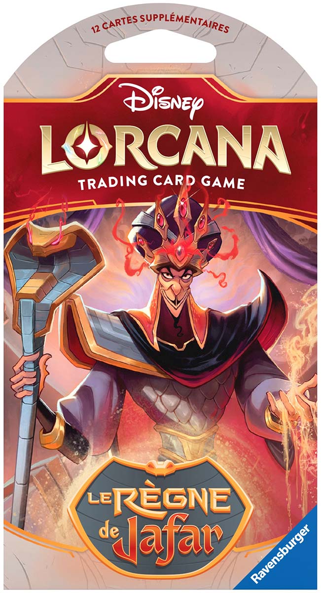 Boosters à l’unité pour Disney Lorcana Chapitre 8 – Le Règne de Jafar (édition française), contenant 12 cartes aléatoires dont 1 carte brillante – idéal pour compléter votre deck ou collection sans acheter la boîte entière.
